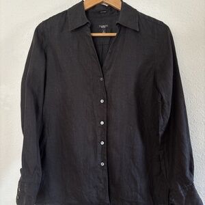 Talbots Black Linen Button-Down Shirt